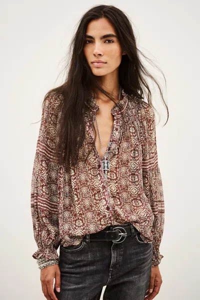 Ba&sh Long Sleeves Funnel Neck Collar Shirt Denna For Women In Brown