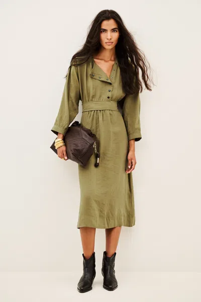 Ba&sh Long Sleeves Round Collar Dress Canny For Women In Green