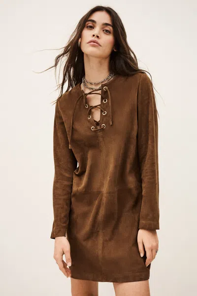 Ba&sh Long Sleeves Round Collar Dress Seda For Women In Brown