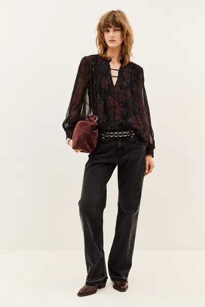 Ba&sh Long Sleeves V-neck Collar Blouse Douce For Women In Black
