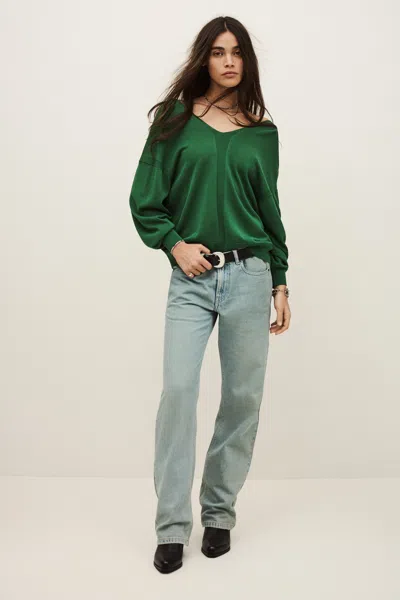 Ba&sh Long Sleeves V-neck Collar Jumper Brenda For Women In Green