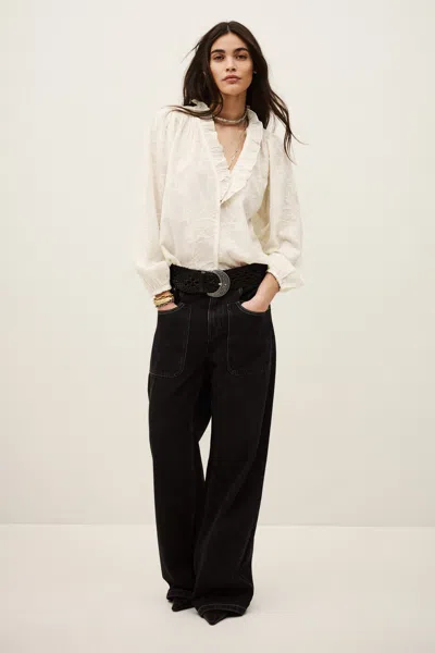 Ba&sh Long Sleeves V-neck Collar Shirt Petty For Women In White