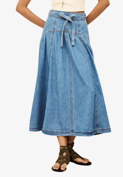 Ba&sh Lonia Tie-waist Denim Midi Skirt In Blue