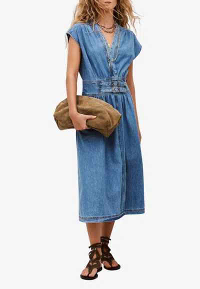 Ba&sh Love Denim Midi Dress In Light Blue