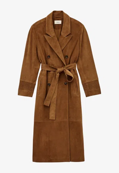 Ba&sh Maina Belted Suede Trench Coat In Brown