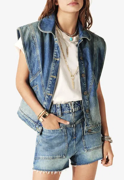 Ba&sh Max Denim Vest With Embroidered-logo