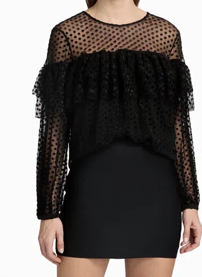 Ba&sh Mesh Raff Swiss Dot Ruffle Blouse In Noir In Black