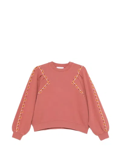Ba&sh Mesta Embroidered Puff-sleeve Sweatshirt In Multi