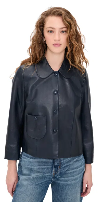 Ba&sh Milos Leather Jacket Marine In Blue