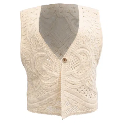 Pre-owned Ba&sh Ba & Sh Misti Knitted Waistcoat In Cream Cotton In White