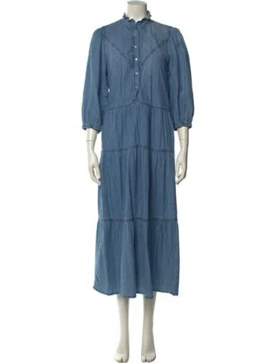 Pre-owned Ba&sh Mock Neck Long Dress In Blue