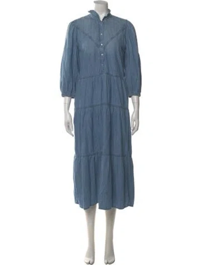 Pre-owned Ba&sh Mock Neck Long Dress In Blue