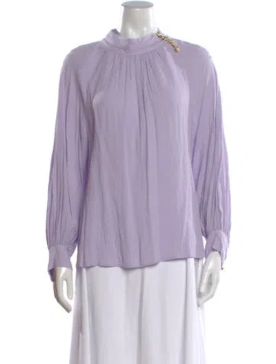 Pre-owned Ba&sh Mock Neck Long Sleeve Blouse In Purple