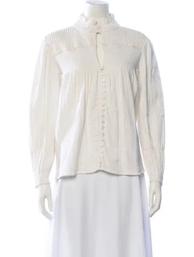 Pre-owned Ba&sh Mock Neck Long Sleeve Button-up Top In White