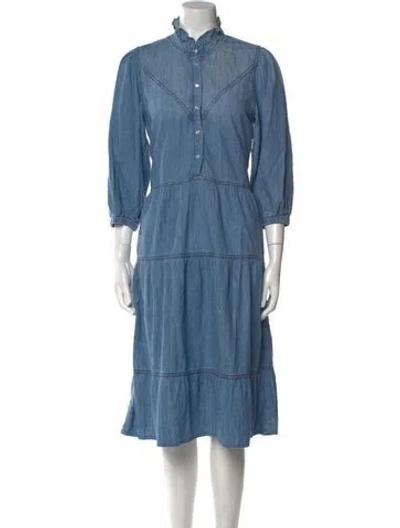 Pre-owned Ba&sh Mock Neck Midi Length Dress In Blue