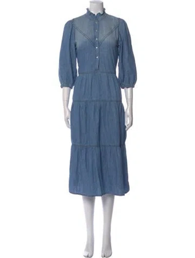 Pre-owned Ba&sh Mock Neck Midi Length Dress W/ Tags In Blue