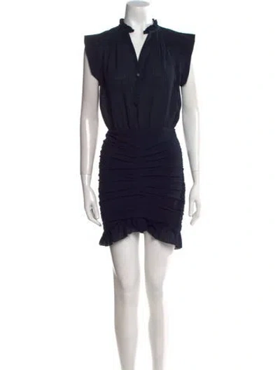 Pre-owned Ba&sh Mock Neck Mini Dress In Blue