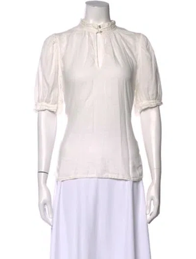 Pre-owned Ba&sh Mock Neck Short Sleeve Blouse In Neutral