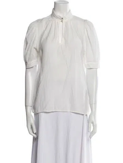 Pre-owned Ba&sh Mock Neck Short Sleeve Button-up Top In White