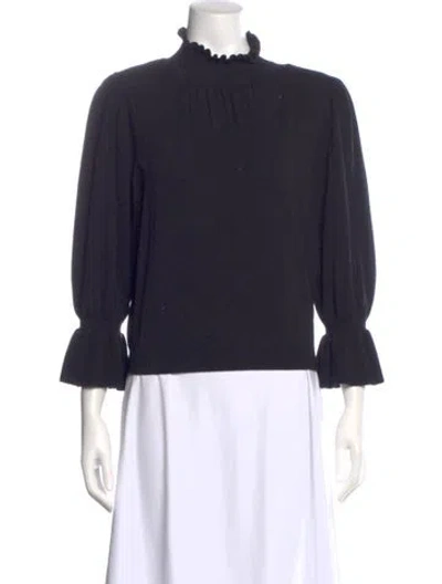 Pre-owned Ba&sh Mock Neck Three-quarter Sleeve Blouse In Black