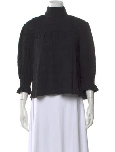 Pre-owned Ba&sh Mock Neck Three-quarter Sleeve Blouse In Black
