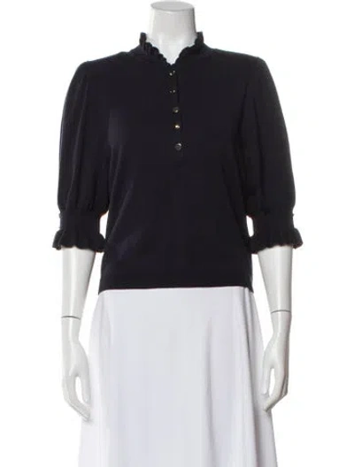 Pre-owned Ba&sh Mock Neck Three-quarter Sleeve Blouse In Blue