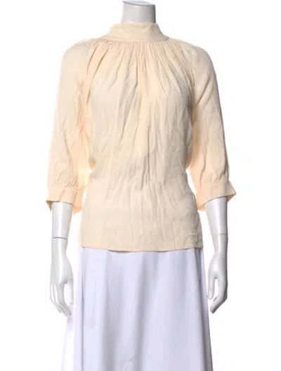 Pre-owned Ba&sh Mock Neck Three-quarter Sleeve Blouse In Neutral