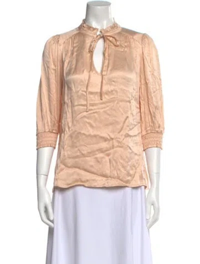 Pre-owned Ba&sh Mock Neck Three-quarter Sleeve Blouse In Pink