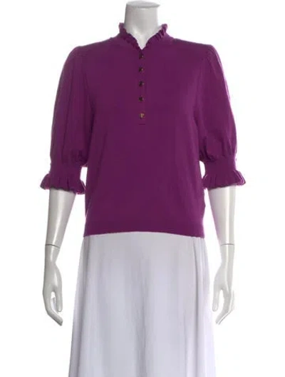 Pre-owned Ba&sh Mock Neck Three-quarter Sleeve Blouse In Purple