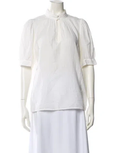 Pre-owned Ba&sh Mock Neck Three-quarter Sleeve Blouse In White