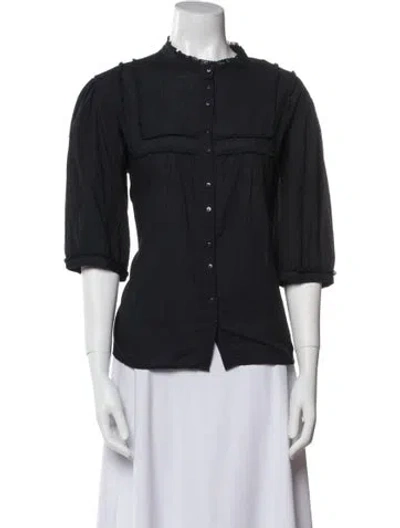 Pre-owned Ba&sh Mock Neck Three-quarter Sleeve Button-up Top In Blue