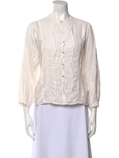 Pre-owned Ba&sh Mock Neck Three-quarter Sleeve Button-up Top In Neutral