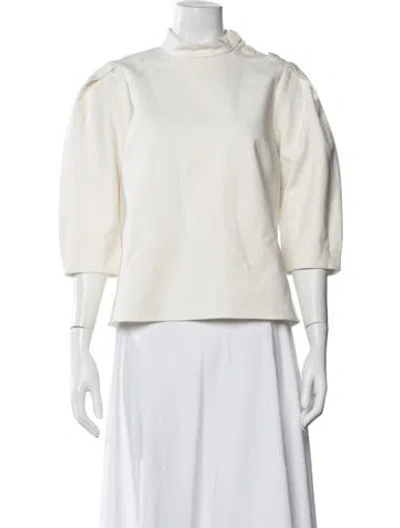 Pre-owned Ba&sh Mock Neck Three-quarter Sleeve Top In White