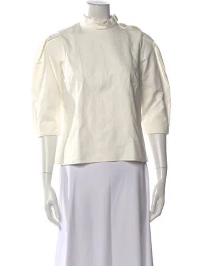 Pre-owned Ba&sh Mock Neck Three-quarter Sleeve Top In White