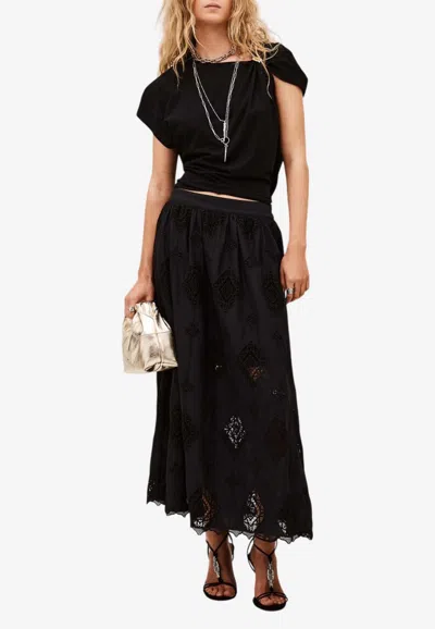 Ba&sh Mona Broderie Anglaise Midi Skirt In Black