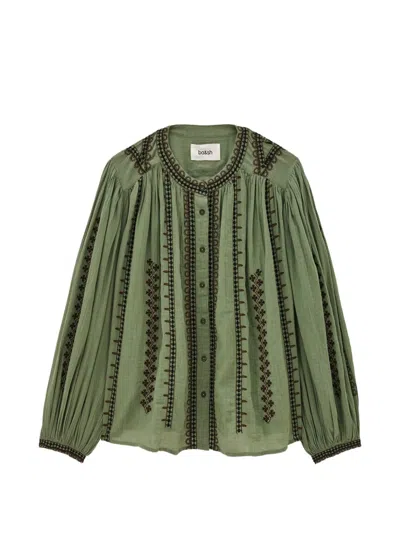 Ba&sh Mona Embroidered Long-sleeved Shirt In Green