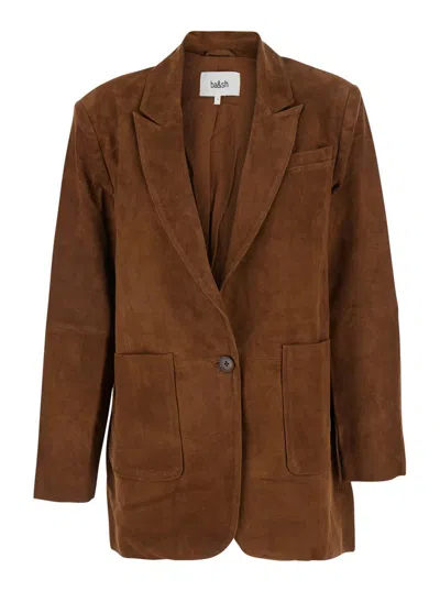 Ba&sh 'mosty' Brown Single-breasted Jacket With Peak Revers In Suede Woman