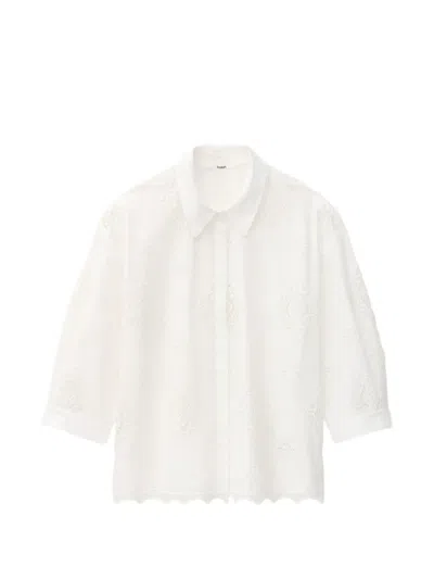 Ba&sh Muriel Broderie-anglaise Cropped-sleeve Shirt In White