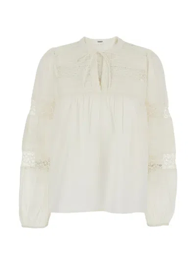 Ba&sh Nami Embroidered Long-sleeve Blouse In White