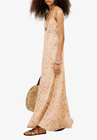 Ba&sh Natz Open Back Floral Maxi Dress In Ecru