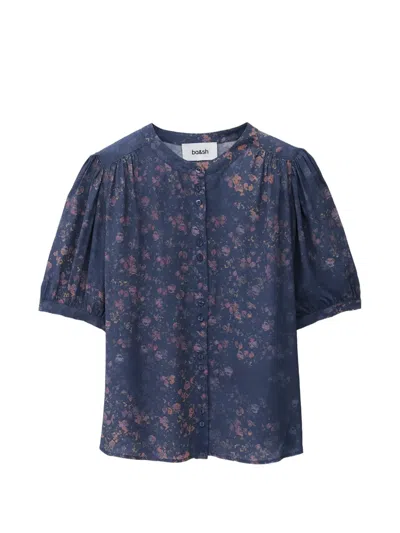 Ba&sh Novella Floral-print Puff-sleeve Top In Blue