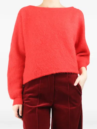 Pre-owned Ba&sh Off-shoulder Long-sleeved Sweater In Red