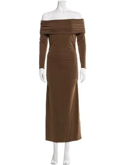 Pre-owned Ba&sh Off-the-shoulder Midi Length Dress In Brown