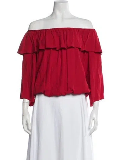 Pre-owned Ba&sh Off-the-shoulder Three-quarter Sleeve Blouse In Red