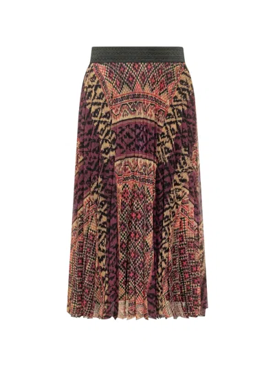 Ba&sh Olgia Pleated Patterned Midi Skirt In Pink