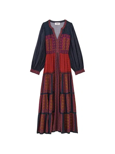 Ba&sh Olly Printed Tiered Midi Dress In Blue
