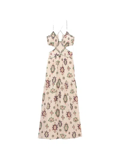 Ba&sh Omelia Ikat-print Cut-out Dress In Neutral