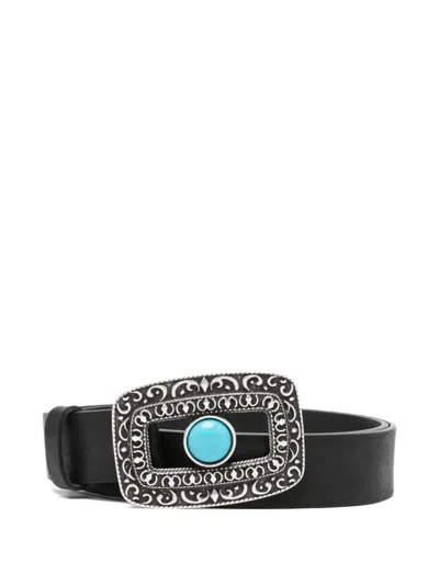 Ba&sh Ornamental Buckle Leather Belt In Black