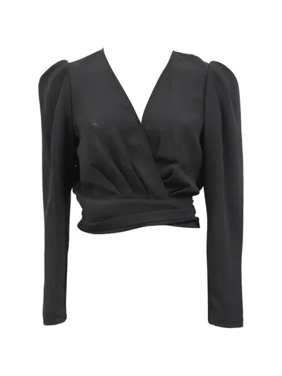 Pre-owned Ba&sh Oxane Pleated Wrap Blouse In Black