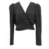Ba&sh Ba & Sh Oxane Pleated Wrap Cropped Top In Black Polyester